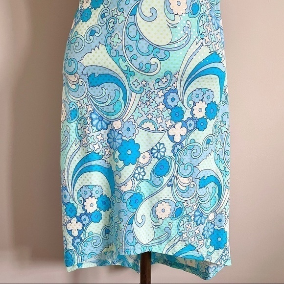 Vintage Y2K Blue Psychedelic Floral Print Faux Sequin High Low Hem Tube Dress S - Picture 4 of 8